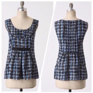 Anthropologie Odille Silk Blouse Sleeveless Shell Scoop Neck Blue Print Top